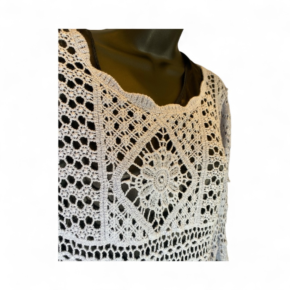 Ultra Pink Crochet Lace Blouse 100% Cotton Periwinkle Boho Top M - Picture 2 of 8